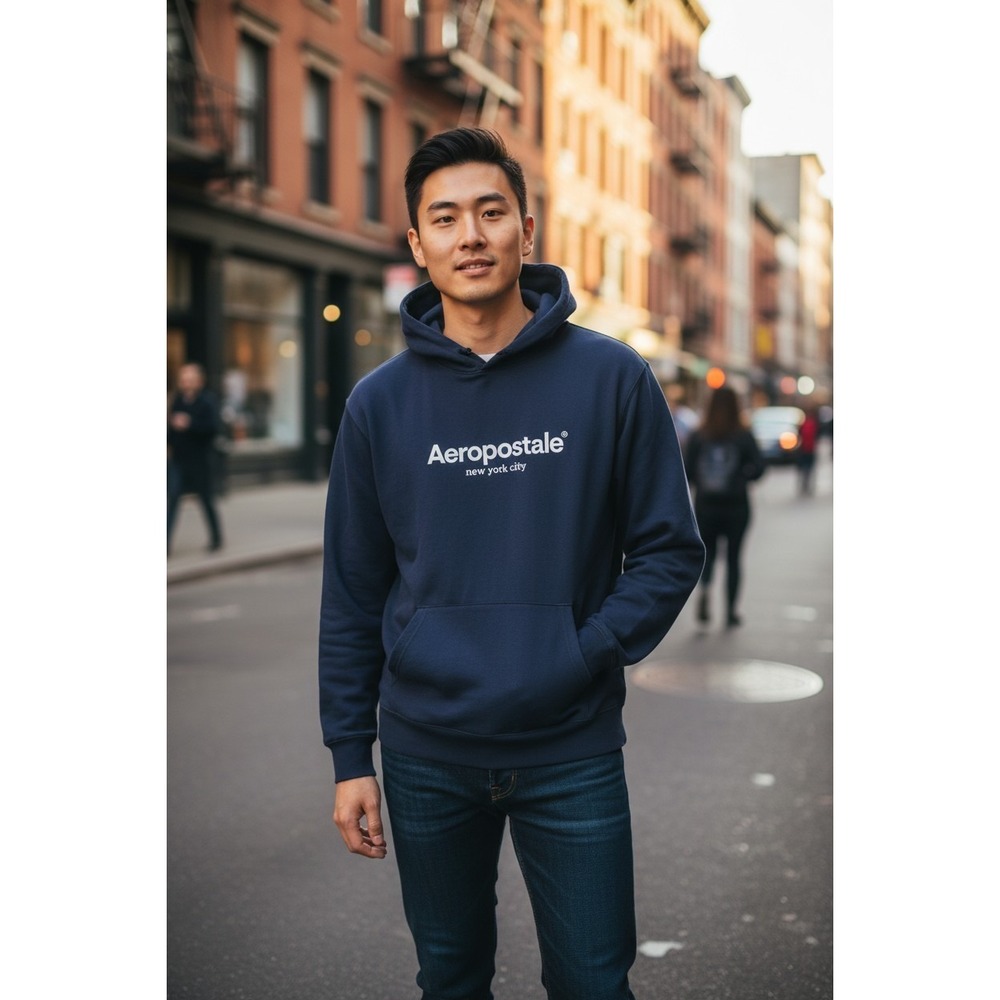 Aeropostale NYC Men's S Hoodie Pullover Fleece Blue Soft Sweatshirt Oversized